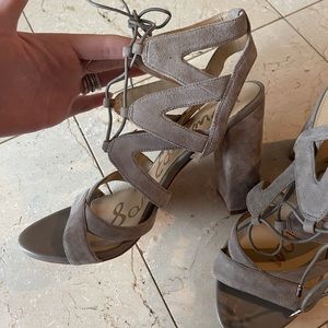 Sam Edelman Grey Suede Lace Up Hells. Never worn.
